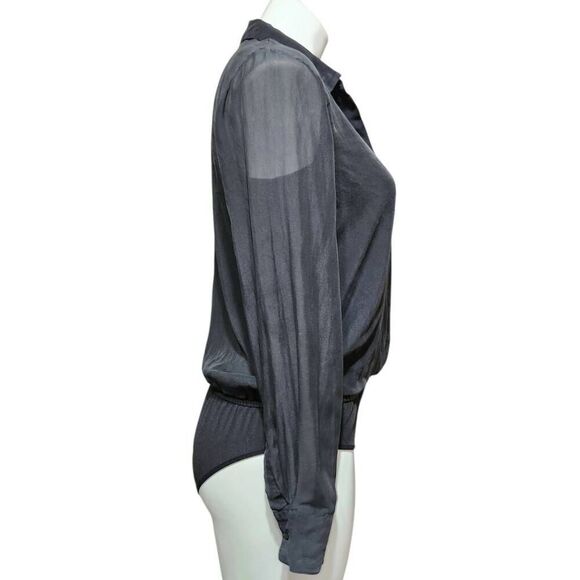 Antonio Melani silk bodysuit blouse top hidden button front black XS - Picture 4 of 7
